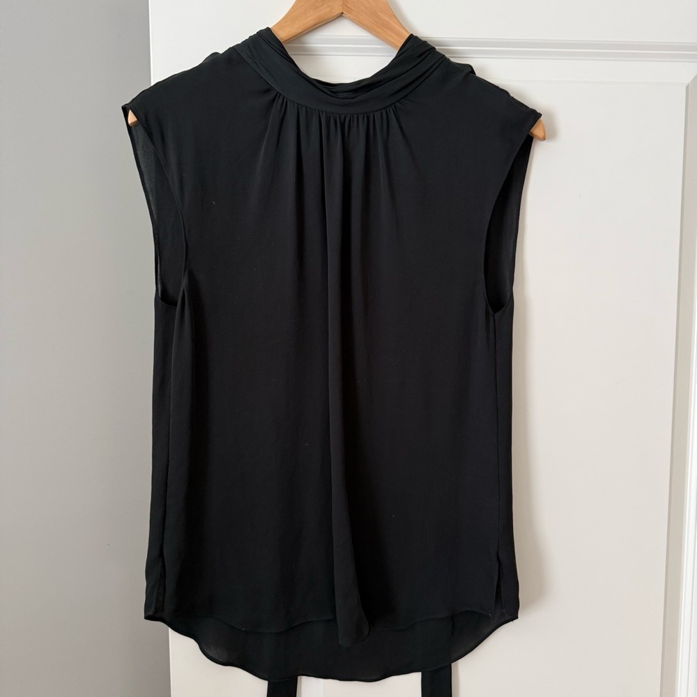 Veronica Beard Tristen Black Silk Mock Neck Top
